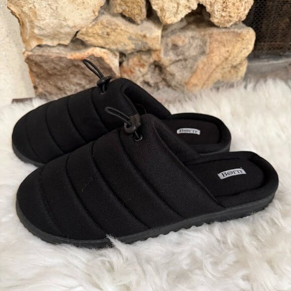 Børn Black Quilted Slip-On Slippers Comfy Indoor Outdoor Shoes Size Large 10–11 - Picture 4 of 7